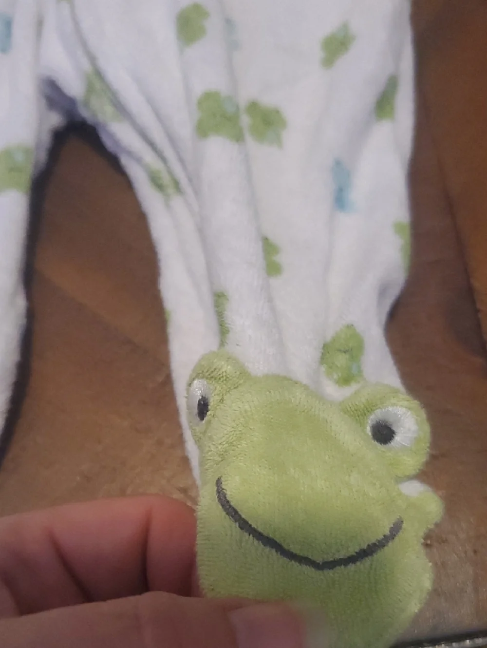 Carter's White Footed Sleep and Play with Green and Blue Frogs Pattern